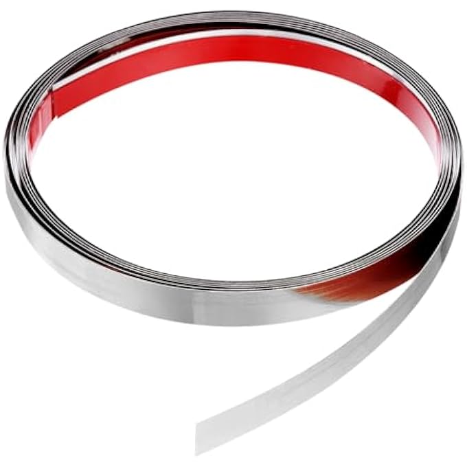 9.8 FT X 0.59 INCH WALL CLADDING FOR STICKING AND MOUNTING FRAME, SELF-ADHESIVE STAINLESS STEEL STRIP WITH MIRROR SURFACE FOR WALL, CEILING, CABINET, TILE EDGE, SILVER - Image 2