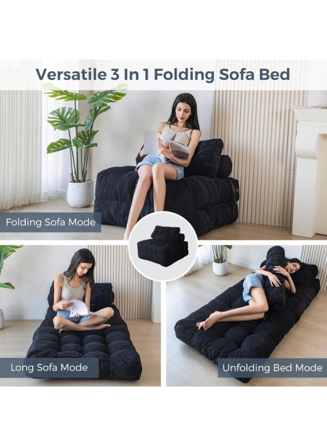 Anvanke multi-Functional Portable Folding Sofa Bed Single Convertible Sleeper Chair with Pillow & Back Support, Comfortable Floor Lounge for Living Room Bedroom, black - Image 3