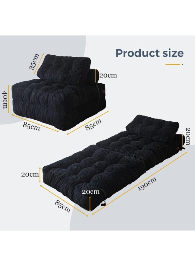 Anvanke multi-Functional Portable Folding Sofa Bed Single Convertible Sleeper Chair with Pillow & Back Support, Comfortable Floor Lounge for Living Room Bedroom, black - Image 2