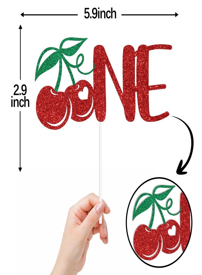 ZACHAKO Red Glitter Cherry One Cake Topper, Cherry 1st Birthday Cake Decor, Funny Cherry Summer Fruit Themed Baby's 1st Birthday Party Decorations Supplies - Image 2