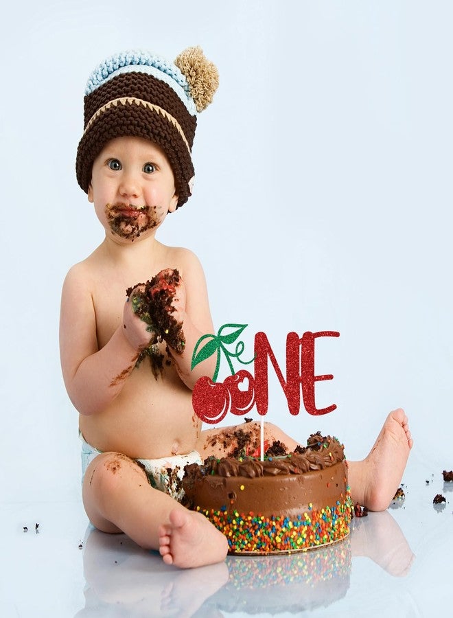 ZACHAKO Red Glitter Cherry One Cake Topper, Cherry 1st Birthday Cake Decor, Funny Cherry Summer Fruit Themed Baby's 1st Birthday Party Decorations Supplies - Image 4