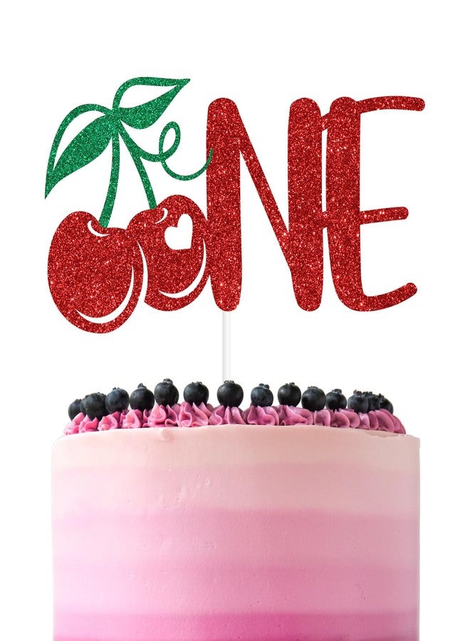 ZACHAKO Red Glitter Cherry One Cake Topper, Cherry 1st Birthday Cake Decor, Funny Cherry Summer Fruit Themed Baby's 1st Birthday Party Decorations Supplies - Image 1