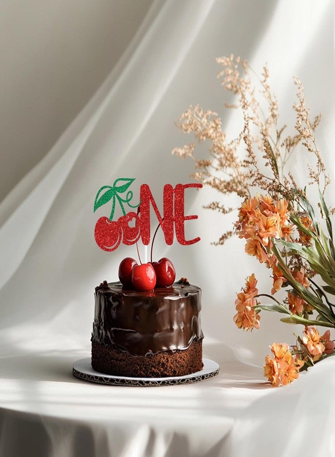 ZACHAKO Red Glitter Cherry One Cake Topper, Cherry 1st Birthday Cake Decor, Funny Cherry Summer Fruit Themed Baby's 1st Birthday Party Decorations Supplies - Image 5