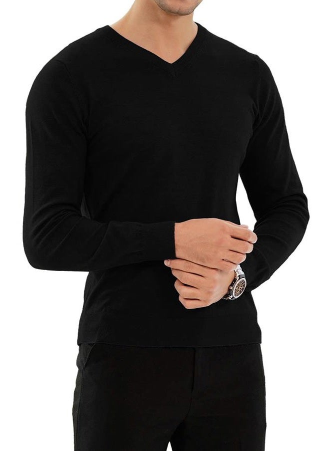 YTD Men's Casual Slim Fit V-Neck Pullover Long Sleeve Knitted Pullover Sweaters, Black, M - Image 2