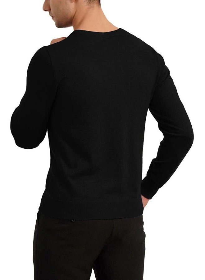 YTD Men's Casual Slim Fit V-Neck Pullover Long Sleeve Knitted Pullover Sweaters, Black, M - Image 5