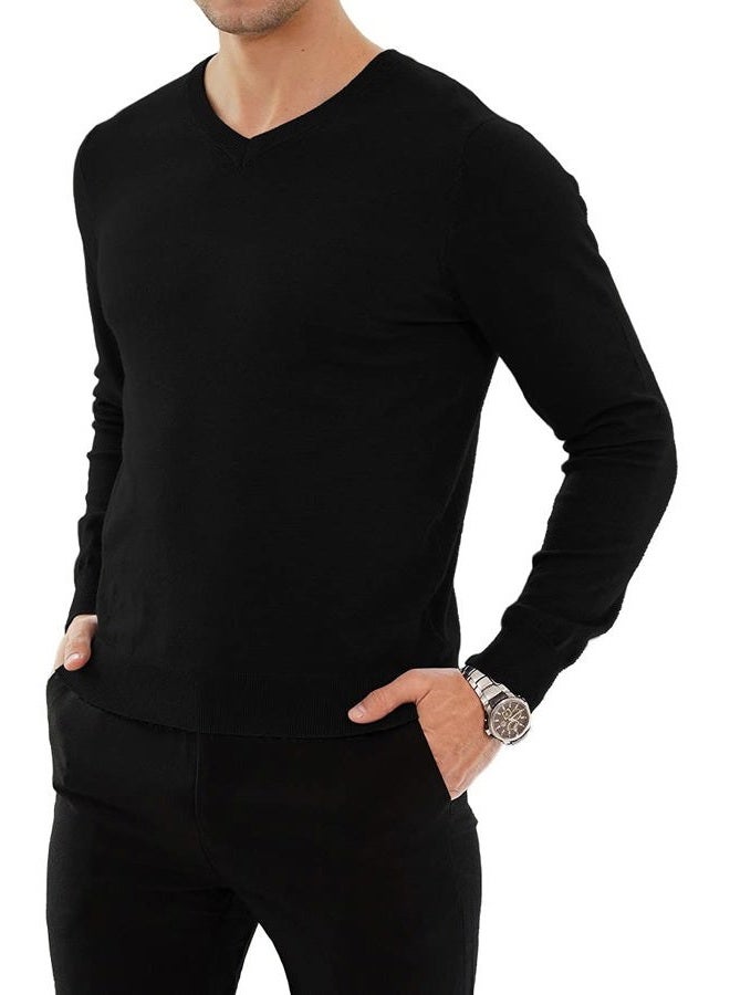 YTD Men's Casual Slim Fit V-Neck Pullover Long Sleeve Knitted Pullover Sweaters, Black, M - Image 4
