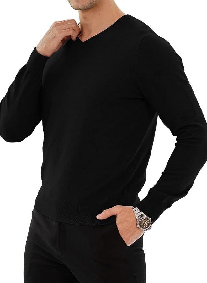 YTD Men's Casual Slim Fit V-Neck Pullover Long Sleeve Knitted Pullover Sweaters, Black, M - Image 3