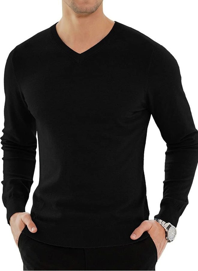 YTD Men's Casual Slim Fit V-Neck Pullover Long Sleeve Knitted Pullover Sweaters, Black, M - Image 1