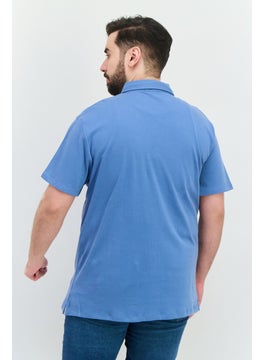 French Connection Men Regular Fit Short Sleeves Brand Logo Polo Shirt, Steel Blue  - Image 3
