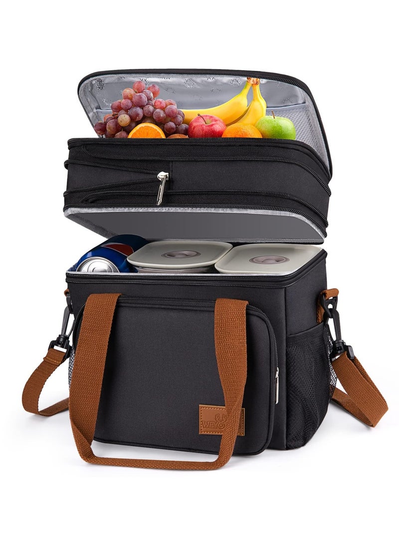 XiuWoo 17L Insulated Lunch Box, Expandable Double Deck Bag Lightweight Leakproof Tote Large Capacity Cooler Travel-friendly Box for Work Travel Black - Image 1