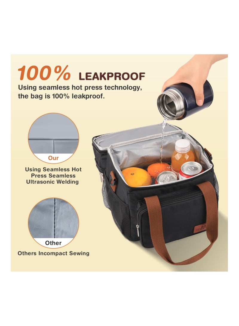 XiuWoo 17L Insulated Lunch Box, Expandable Double Deck Bag Lightweight Leakproof Tote Large Capacity Cooler Travel-friendly Box for Work Travel Black - Image 4
