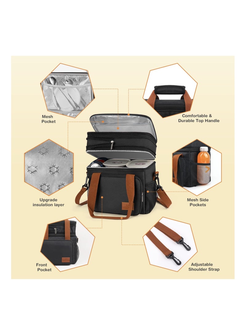XiuWoo 17L Insulated Lunch Box, Expandable Double Deck Bag Lightweight Leakproof Tote Large Capacity Cooler Travel-friendly Box for Work Travel Black - Image 5