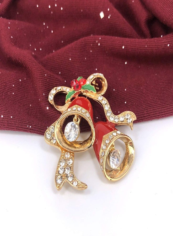 YOQUCOL 3D Christmas Jingle Shape Golden Christmas Brooch Pins Enamel for Women Christmas Jewelry - Image 2