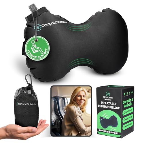 CompactSolutions Inflatable Lumbar Pillow for Airplane Travel - Travel Lumbar Pillow - Suitable for Men and Women of All Ages - (Free eBook with Tips and Stretches for Travelling with Back Pain) - Image 1