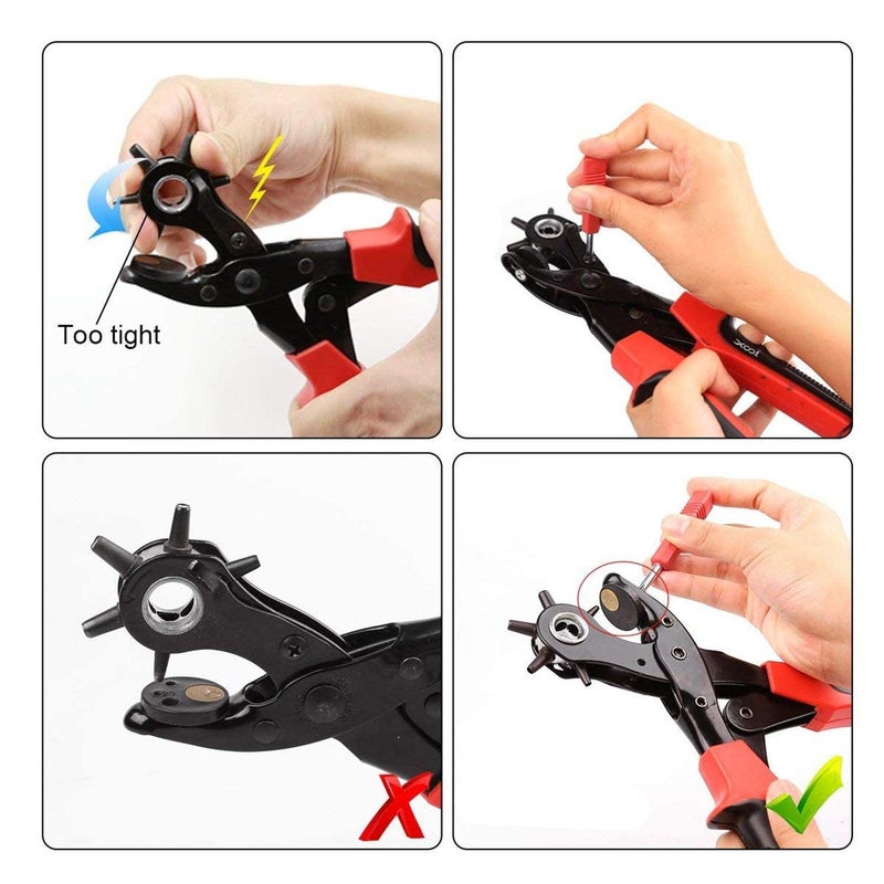Professional Leather Hole Punch Pliers, 6 Sizes 3.5-8mm, with Ruler and Awl Tool, Red and Black - Image 3