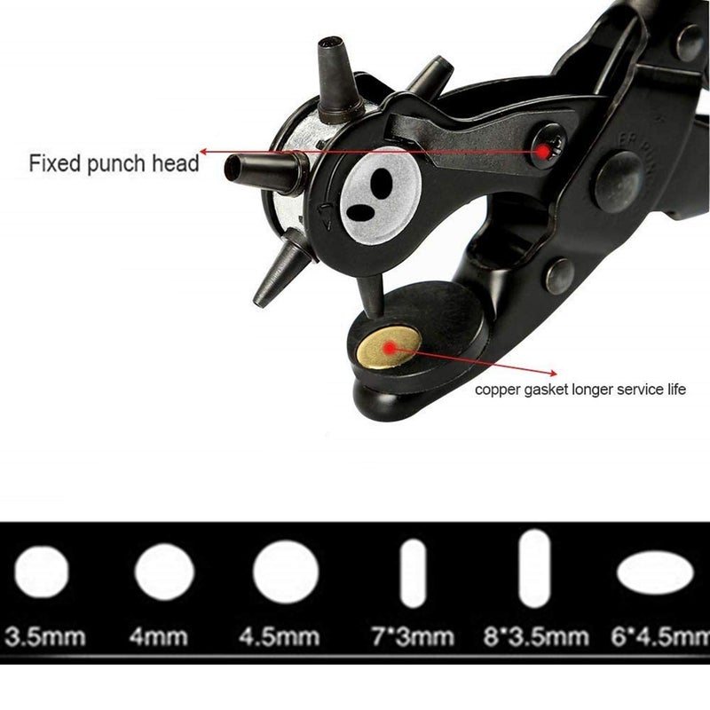 Professional Leather Hole Punch Pliers, 6 Sizes 3.5-8mm, with Ruler and Awl Tool, Red and Black - Image 1