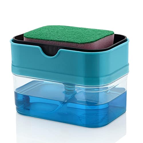 Roktry Dish Wash Dispenser 2 in 1 Kitchen Soap Dispenser with Sponge Holder | Liquid Dishwashing Liquid Dispenser Pump Sink Organizer for Kitchen Sink Plastic Soap Dispenser - Image 1