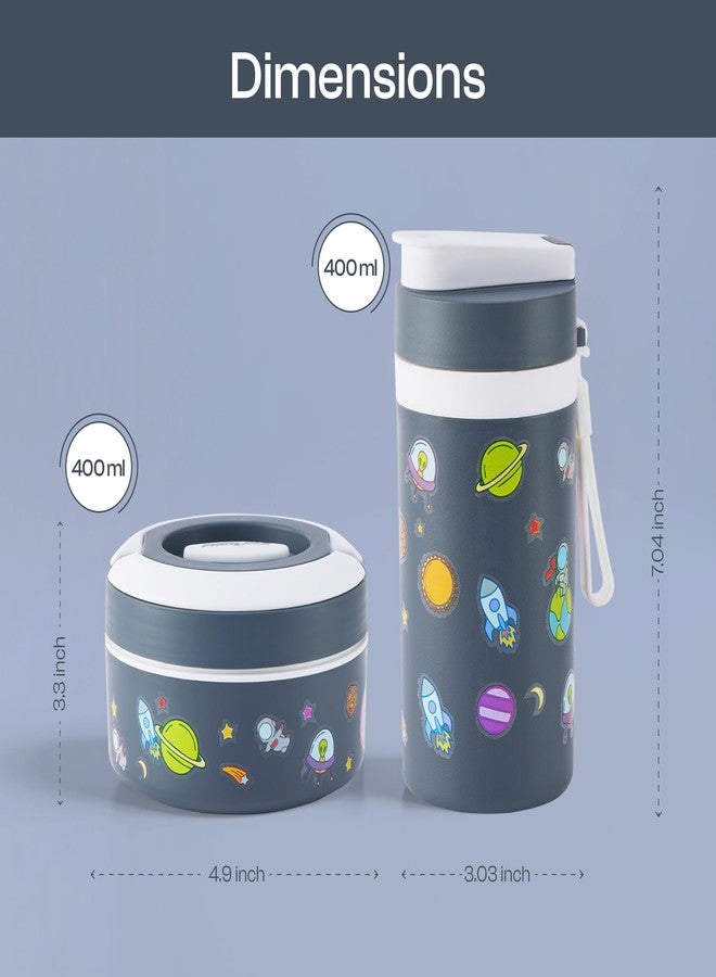 Pinnacle Prime Insulated Tiffin Box & Pixel Insulated Water Bottle Combo for Kids (400ml Each)| Dual Compartment Lunch Box & Stainless Steel Inner Bottle |Ideal for School,Picnic & Gift (Galaxy Grey) - Image 2