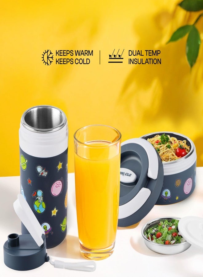 Pinnacle Prime Insulated Tiffin Box & Pixel Insulated Water Bottle Combo for Kids (400ml Each)| Dual Compartment Lunch Box & Stainless Steel Inner Bottle |Ideal for School,Picnic & Gift (Galaxy Grey) - Image 5