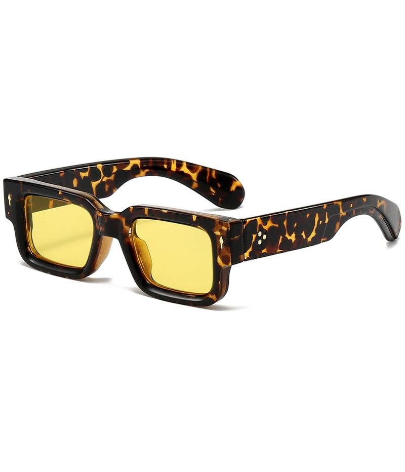 EYLRIM Thick Frame Square Sunglasses for Women Men Chunky Rectangle Sun Glasses Black Shades UV400 Protection(06 Tortoise/Yellow) - Image 1