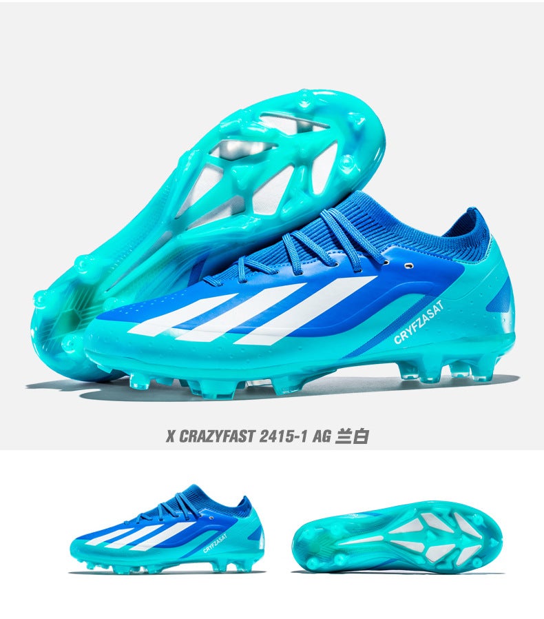 Cross-border wholesale football shoes mens Massey Falcon mid-top long nail broken nail student youth competition non-slip sneaker Spike-White Blue Moon 
