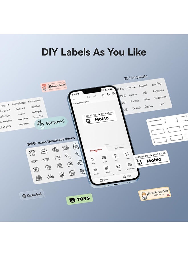 Arabest Mini Label Maker Machine, Portable Thermal Label Printer with 1 Rolls Thermal Paper Handheld Name Price Sticker Printer BT Wireless Connection for Home Office Kitchen Supermarket Store - Image 2