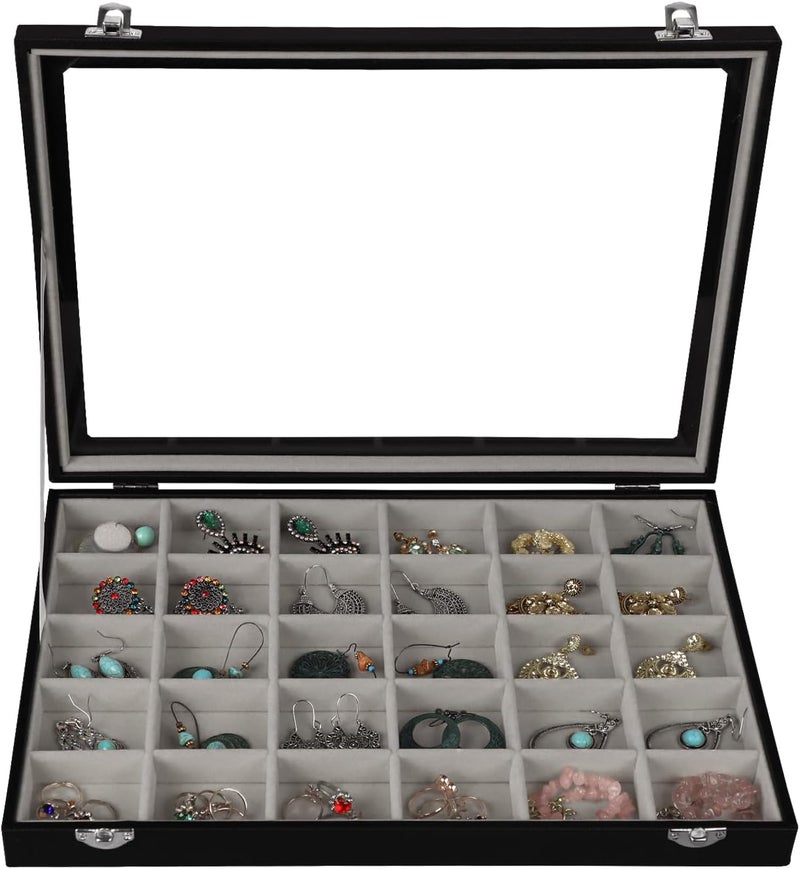 Stratalife Jewelry Organizer Earring Holder Jewelry Tray Earring Storage Organizer Display Rock Collection Box Jewelry Storage For Women Girls 30 Grid (Gray Black) - Image 1