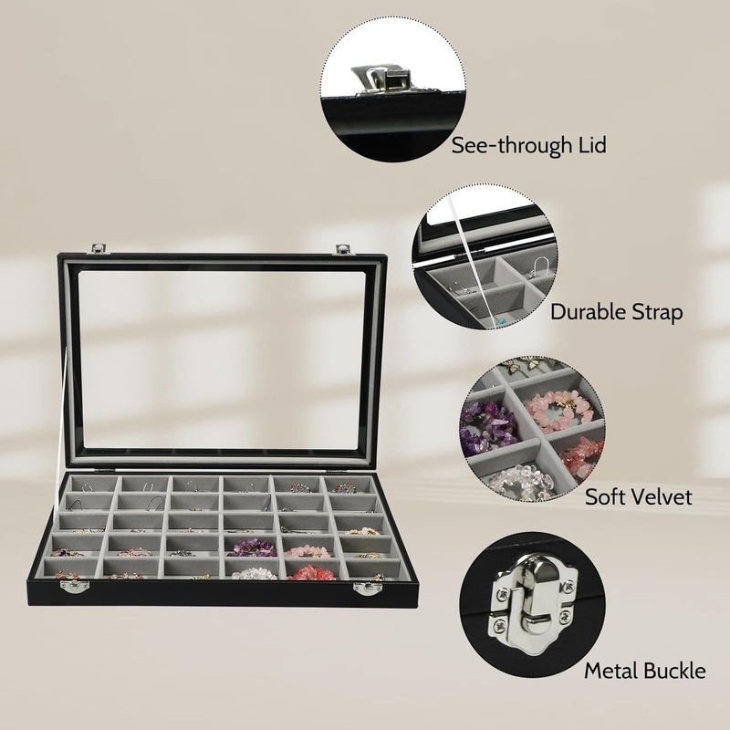 Stratalife Jewelry Organizer Earring Holder Jewelry Tray Earring Storage Organizer Display Rock Collection Box Jewelry Storage For Women Girls 30 Grid (Gray Black) - Image 2