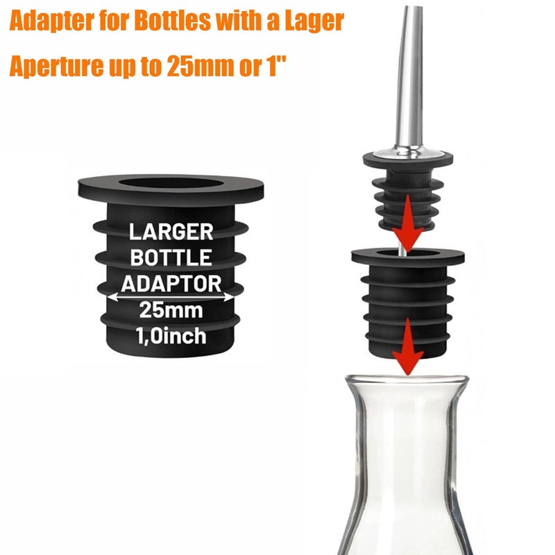BALTRE 2Pcs Stainless Steel Pourers  Speed Wine Bottle Pourer  Olive Oil And Vinegar Tapered Stopper Spout  Liquor Pourers With Rubber Dust Caps For Alcohol  Olive Oil Bartender Accessories With 2 Adapters - Image 3