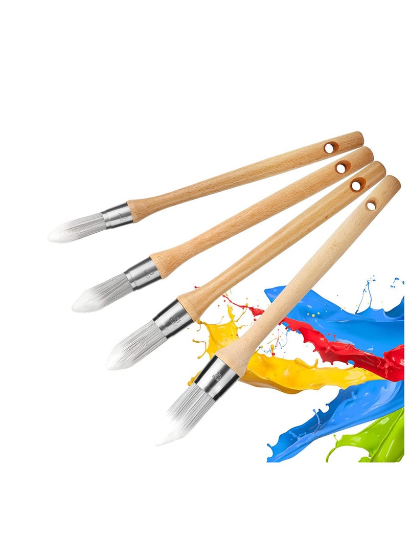 Excefore Round Pointed Paint Brush, Trim Painting Tool,  Edge Painting Tool with Wooden Handle, Small Paint Brushes for Walls, Round Paint Brush for House Wall Edges, Trim Paint Brushes 4 Pieces  - Image 1
