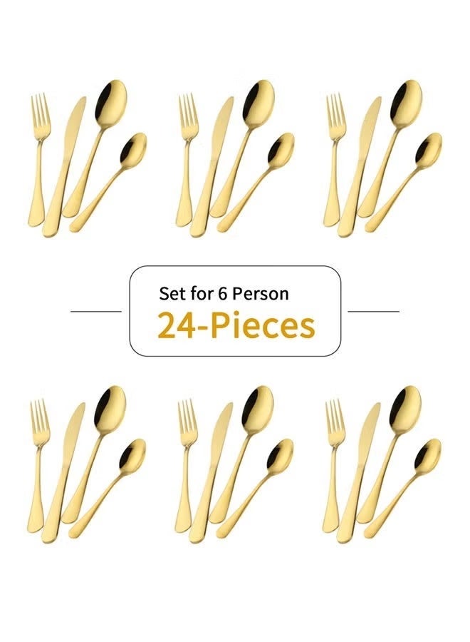 سعيد مجموعة أدوات مائدة من الفولاذ المقاوم للصدأ مكونة من 24 قطعة، مجموعة أدوات مطبخ ذهبية، مجموعة أدوات مائدة للمنزل والمطبخ والمطعم والفندق والتجمعات والنزهات وتناول الطعام باللون الذهبي - Image 4