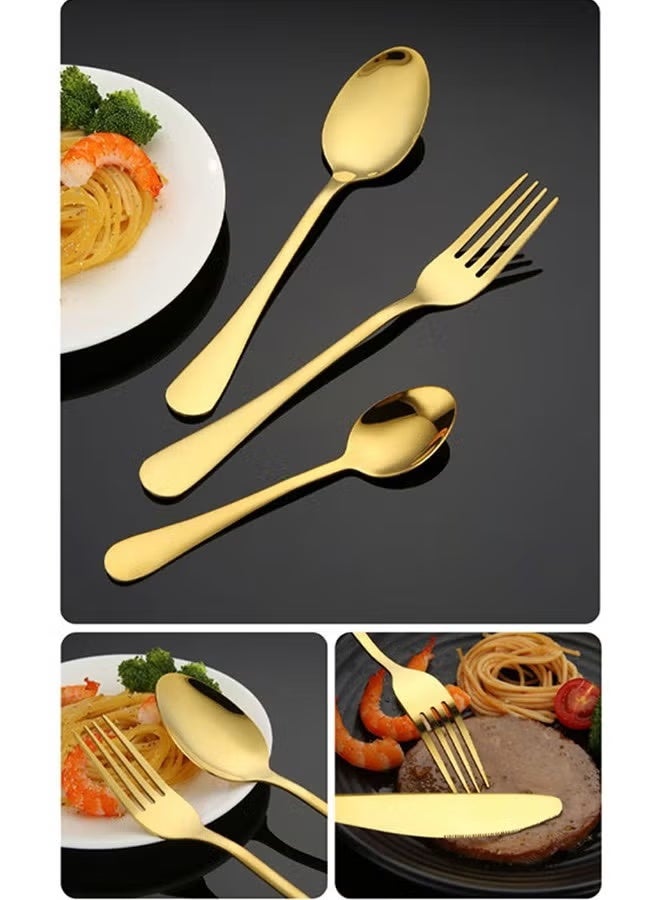 سعيد مجموعة أدوات مائدة من الفولاذ المقاوم للصدأ مكونة من 24 قطعة، مجموعة أدوات مطبخ ذهبية، مجموعة أدوات مائدة للمنزل والمطبخ والمطعم والفندق والتجمعات والنزهات وتناول الطعام باللون الذهبي - Image 3