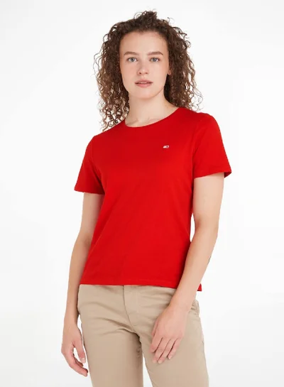 TOMMY JEANS Women's Regular Fit Jersey T-Shirt, Red