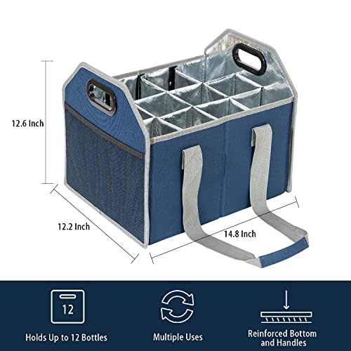 LUILANC Collapsible 12 Bottle Storage Box Reusable Portable Wine Carrier Case for Tote Bag Moving, Vacation Bottle Caddy Grocery Shopping Accessory (Blue) - Image 4