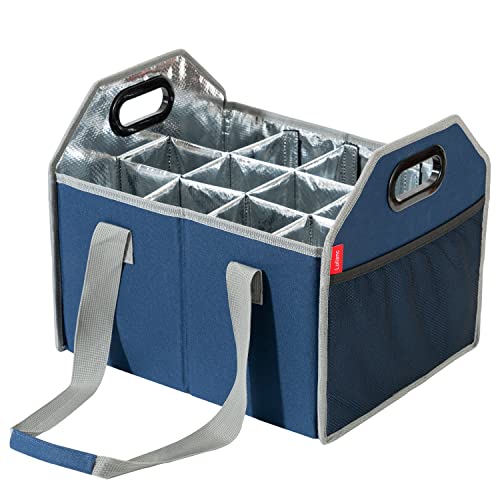 LUILANC Collapsible 12 Bottle Storage Box Reusable Portable Wine Carrier Case for Tote Bag Moving, Vacation Bottle Caddy Grocery Shopping Accessory (Blue) - Image 1