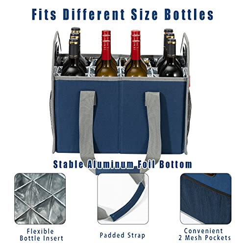 LUILANC Collapsible 12 Bottle Storage Box Reusable Portable Wine Carrier Case for Tote Bag Moving, Vacation Bottle Caddy Grocery Shopping Accessory (Blue) - Image 3