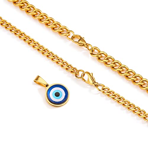 RS Layered Evil Eye Necklaces for Men Boys Layering Stainless Steel Blue Third Pendant Chain Necklace Jewelry Gifts Him Son Teen Teenage Gold - Image 5