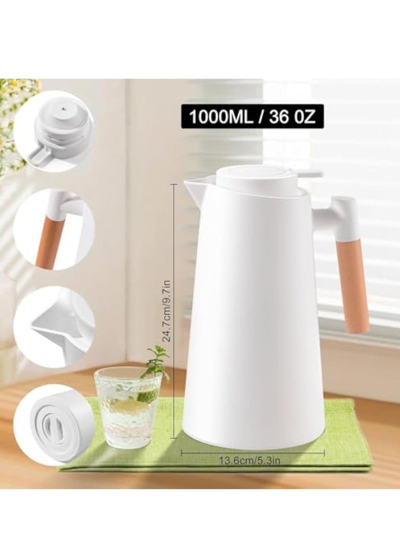 YelaJoy 1L Double Walled Vacuum Thermos Coffee Pots With Sponge Brush,Thermal Coffee Carafe Glass Liner, Plastic Shell, Thermal insulation 24 Hours, for Hot or cold Coffee,Tea and Water, White - Image 2