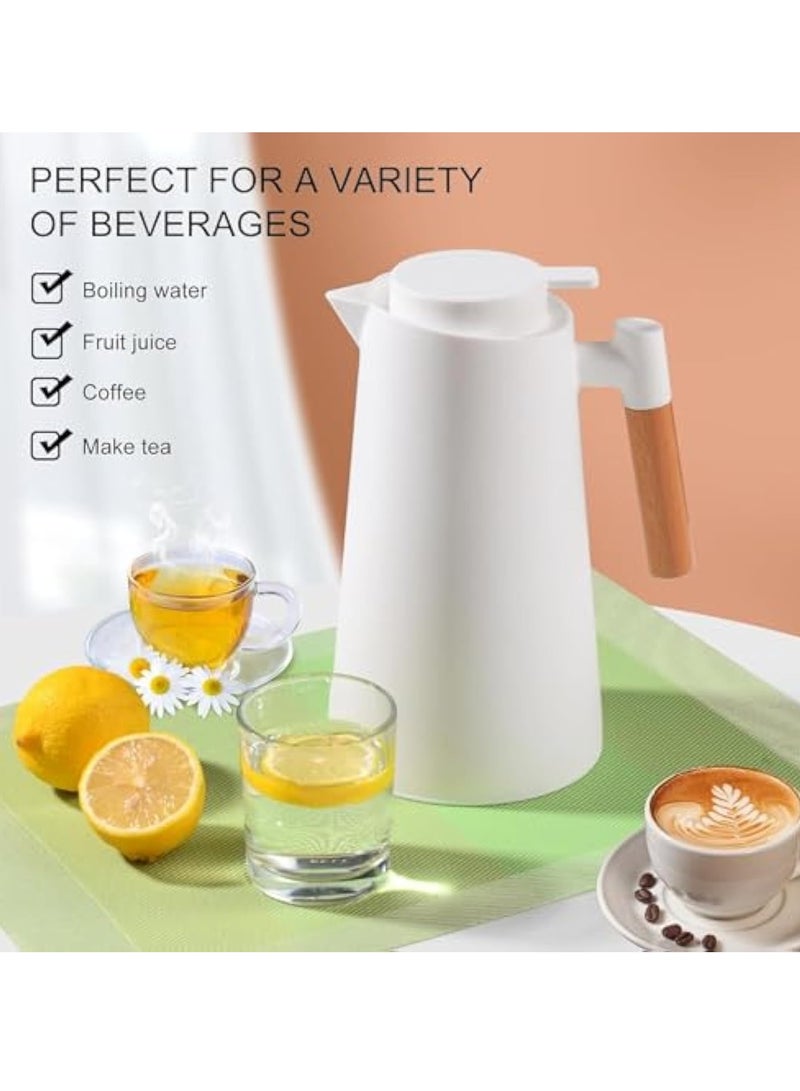 YelaJoy 1L Double Walled Vacuum Thermos Coffee Pots With Sponge Brush,Thermal Coffee Carafe Glass Liner, Plastic Shell, Thermal insulation 24 Hours, for Hot or cold Coffee,Tea and Water, White - Image 4