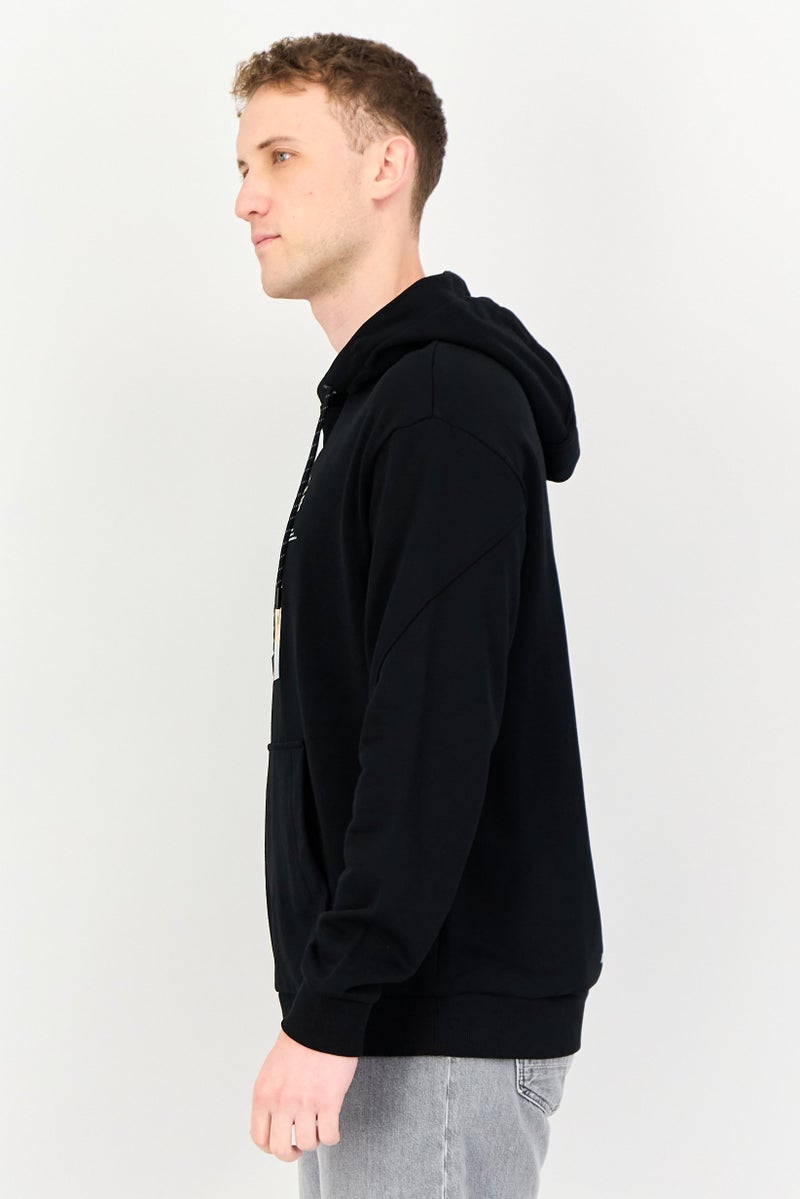 SELECTED Men Graphic Print Long Sleeve Hoodie, Black - Image 2