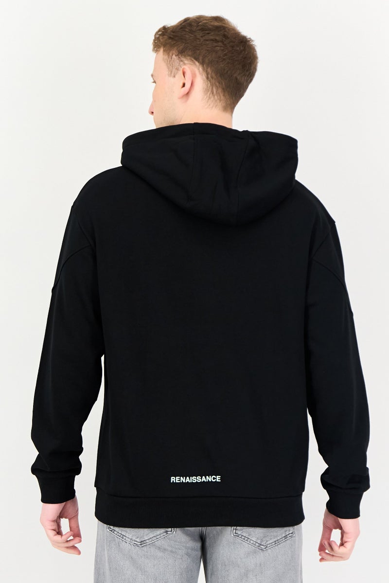 SELECTED Men Graphic Print Long Sleeve Hoodie, Black - Image 3