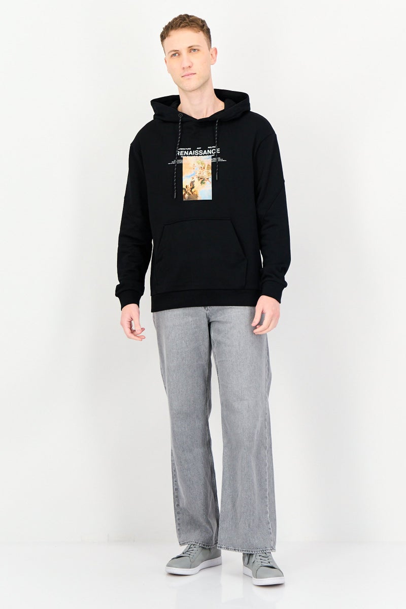 SELECTED Men Graphic Print Long Sleeve Hoodie, Black - Image 4