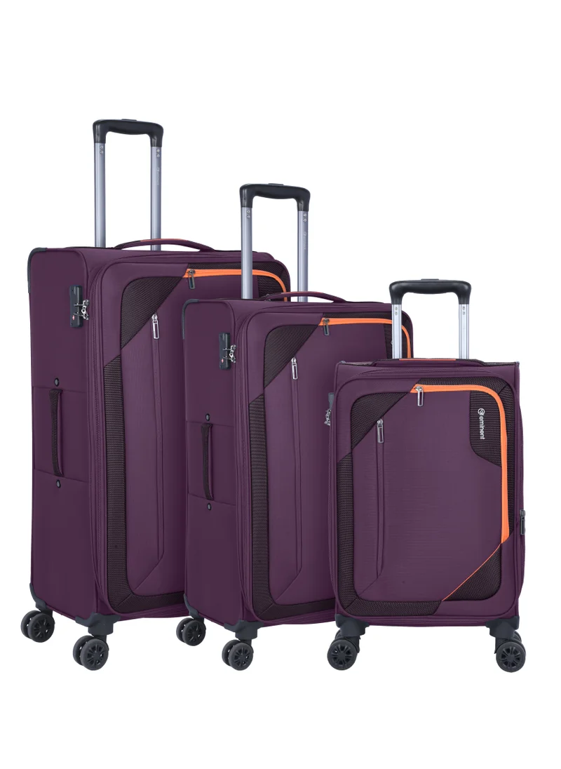 إيمينينت Unisex Soft Travel Bag Trolley Luggage Set of 3 Polyester Lightweight Expandable 4 Double Spinner Wheeled Suitcase with 3 Digit TSA lock E765 Purple
