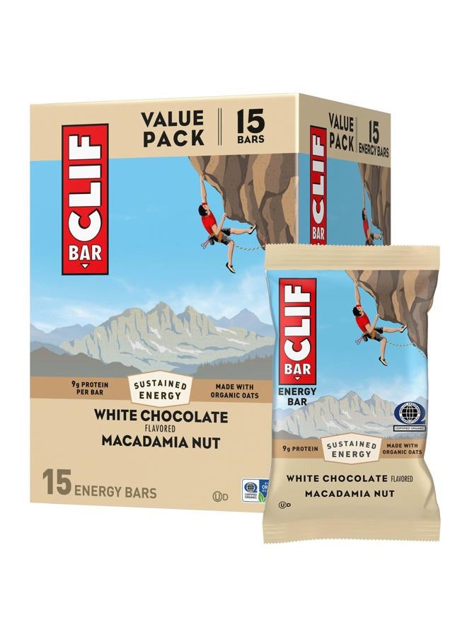 CLIF BAR - Energy Protein Bars - White Chocolate Macadamia Nut - Made with Organic Oats - Energy Bars - Non-GMO - (15 Pack) - Image 1