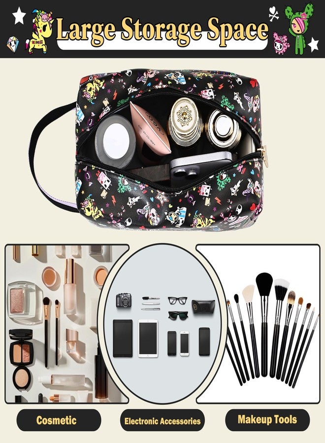 tokidoki Makeup Bag Travel Cosmetics Pouch Unicorno Toiletry Bag PU Zipper Pouch Purse Cute Make Up Organizer Storage for Women (Makeup-Black-S) - Image 3