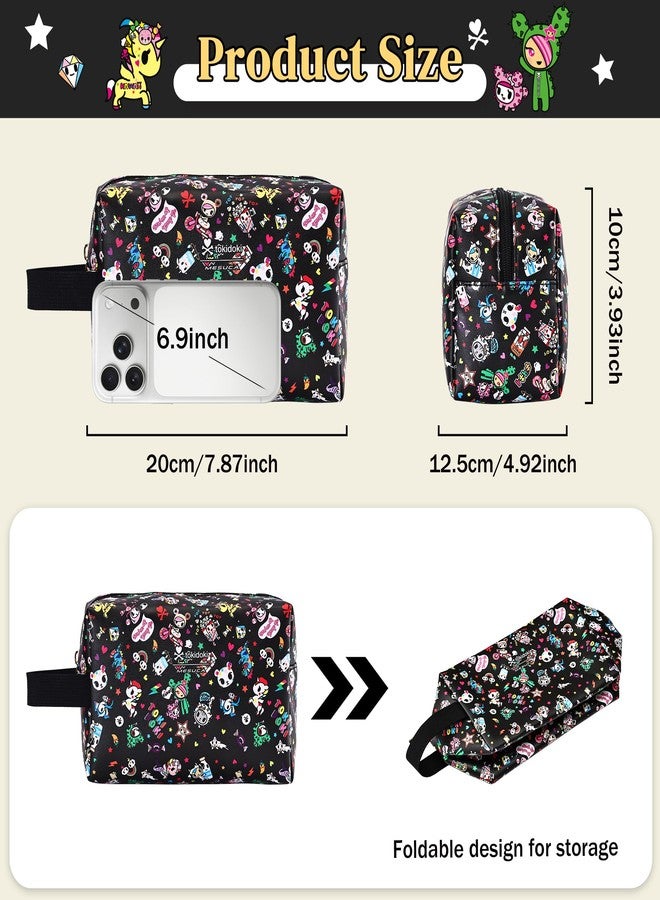 tokidoki Makeup Bag Travel Cosmetics Pouch Unicorno Toiletry Bag PU Zipper Pouch Purse Cute Make Up Organizer Storage for Women (Makeup-Black-S) - Image 2