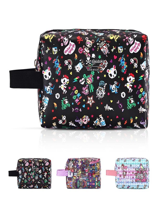 tokidoki Makeup Bag Travel Cosmetics Pouch Unicorno Toiletry Bag PU Zipper Pouch Purse Cute Make Up Organizer Storage for Women (Makeup-Black-S) - Image 1