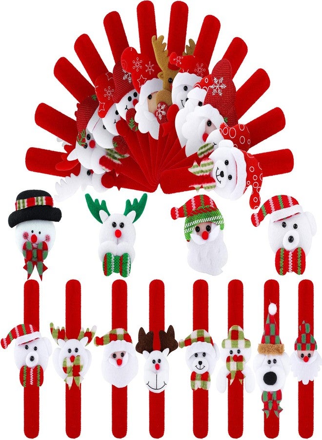 Elcoho 24 Pieces Christmas Slap Bracelets Xmas Slap Bands Party Toys Gifts with Santa Claus Snowman Reindeer Bear Styles for Classroom Exchange Gifts or Christmas Party Favors - Image 1