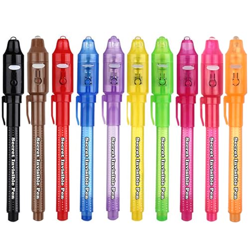 SCStyle Invisible Ink Pen 10Pcs with UV Light Magic Marker for Secret Messages Writing Information for Birthdays Easter Halloween Christmas Gifts for Students - Image 1