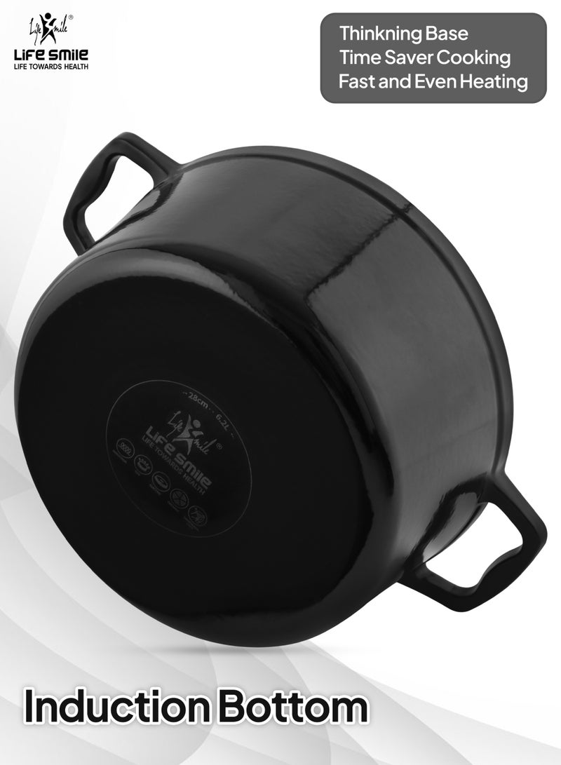 Life Smile 8pcs Enameled Cast Iron Cookware Set –20cm Casserole with lid ,24cm Casserole with lid,28cm Casserole with lid & 28cm Shallow Pot with lid, Induction Bottom & Oven Safe Cookwares - Image 2